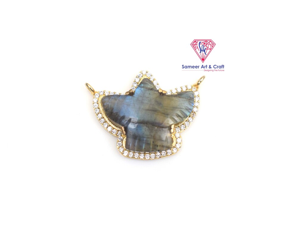 Natural Gemstone Brass With Gold Plated Phoenix Design Pendant