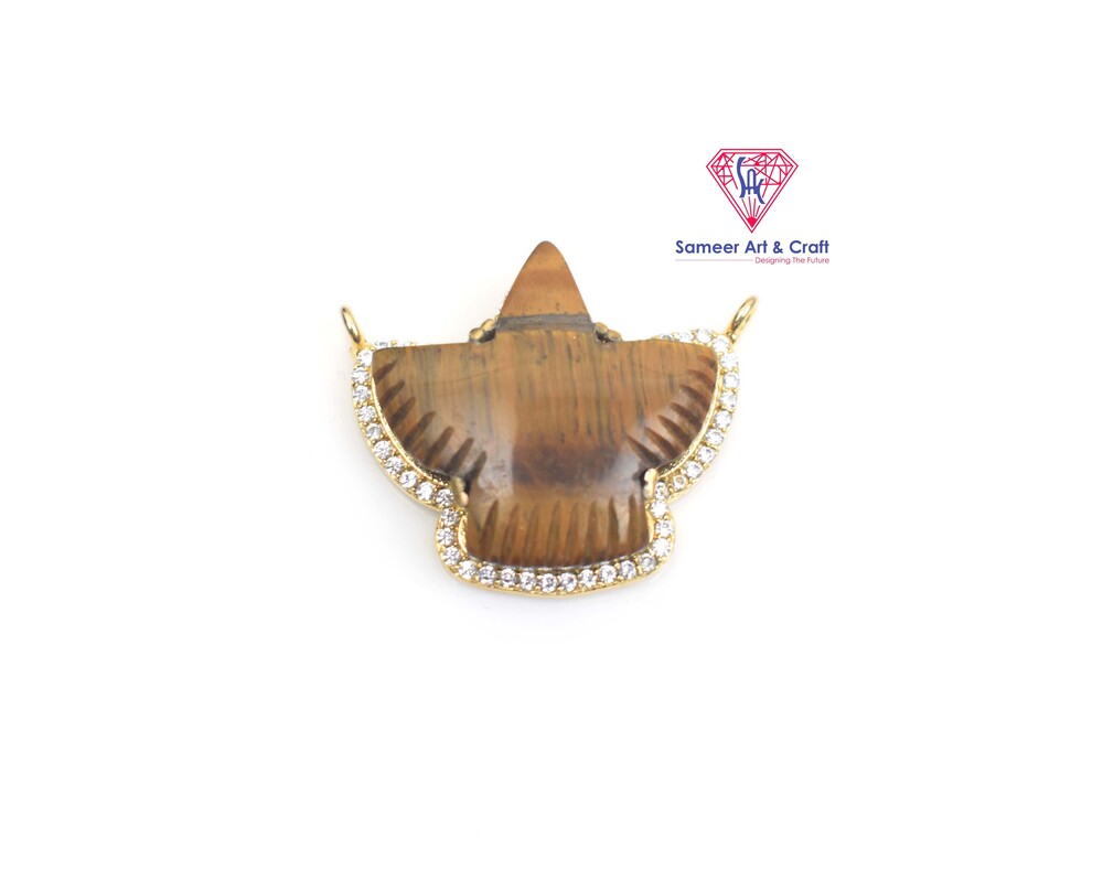 Natural Gemstone Brass With Gold Plated Phoenix Design Pendant