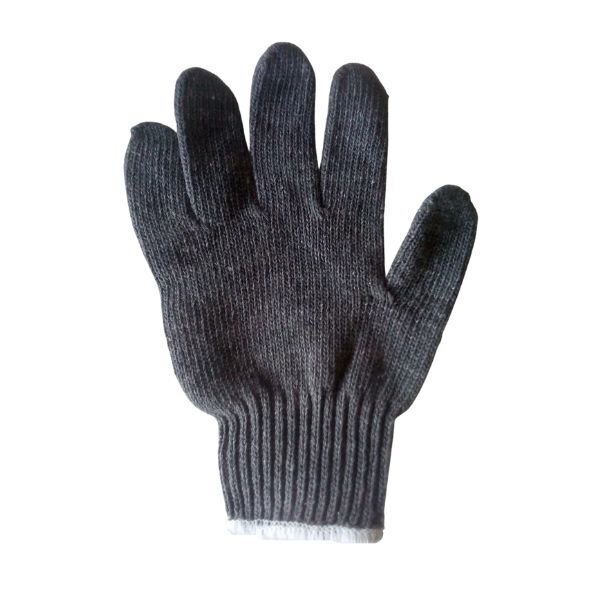 Grey 100% Cotton Knitted Safety Hand Gloves - Color: Gray