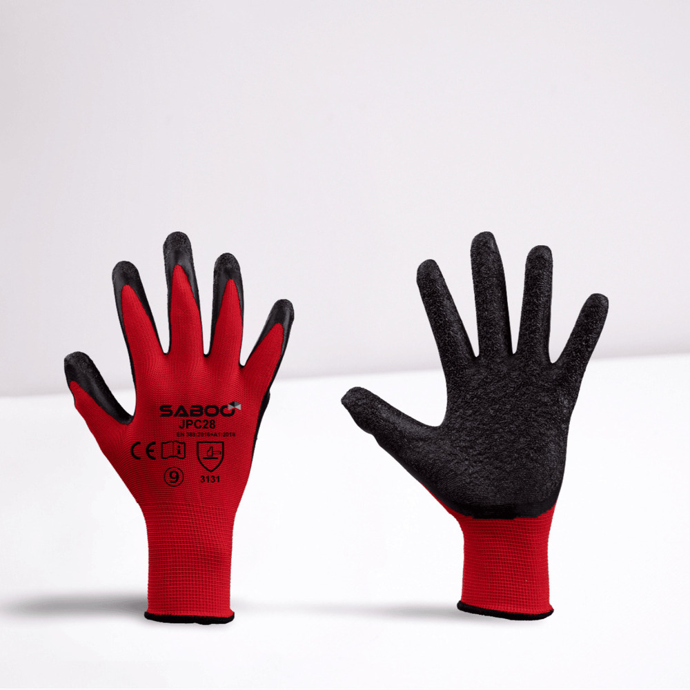 Jpc-28 Red Polyester With Black Crinkle Palm Coated Gloves - Color: Multicolor