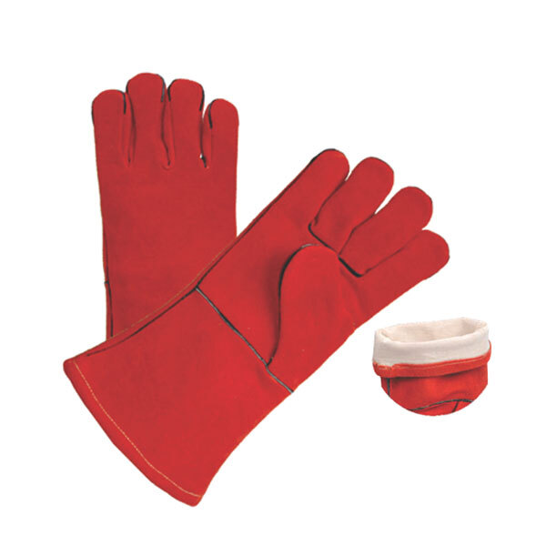Lrw Fully Lined Red Welted Cow Split Welder Gloves - Fabric Type: Leather