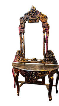 Carved Wooden Console Table With Mirror