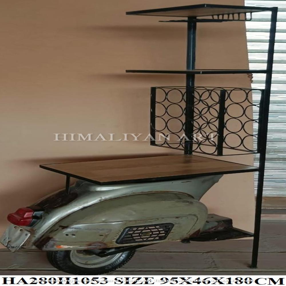 Antique scooter style wooden iron front bar counter
