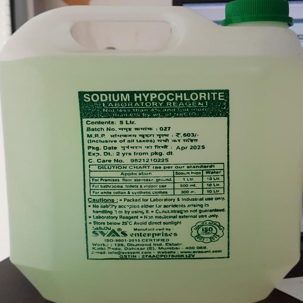 Sodium Hypochlorite - Capacity: 5 Ltr