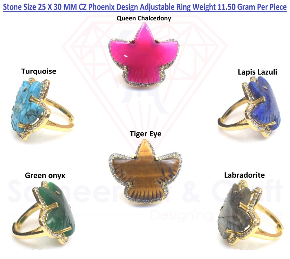 Brass With 18k Gold Plated CZ Phoenix Design Adjustable Ring.