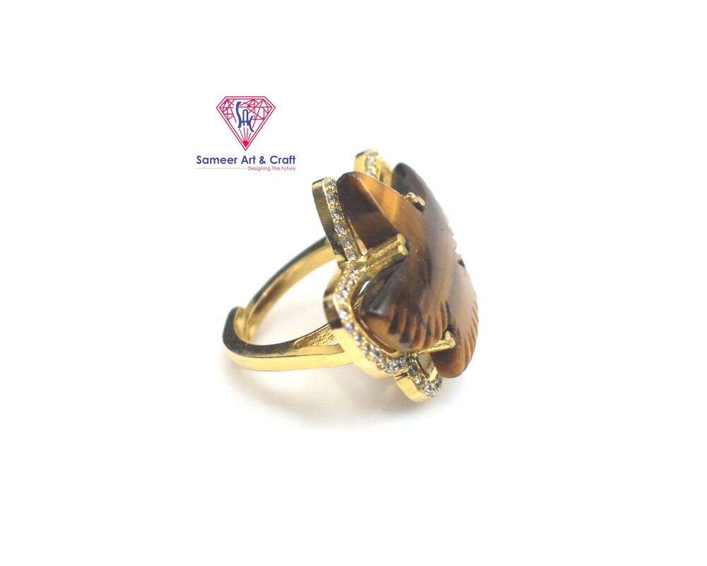 Brass With 18k Gold Plated CZ Phoenix Design Adjustable Ring.