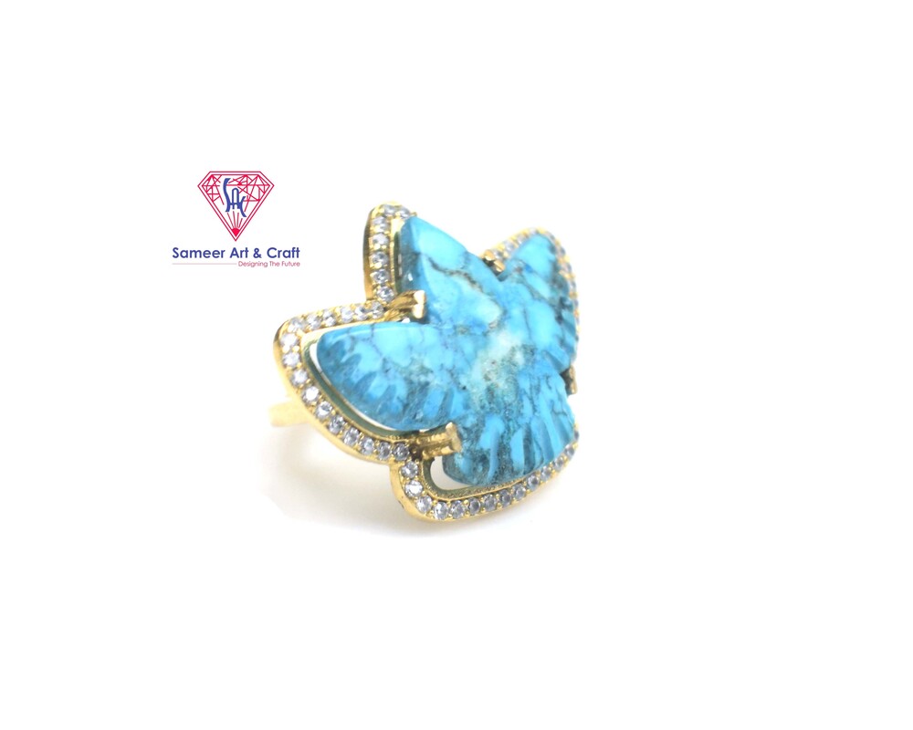 Brass With 18k Gold Plated CZ Phoenix Design Adjustable Ring.