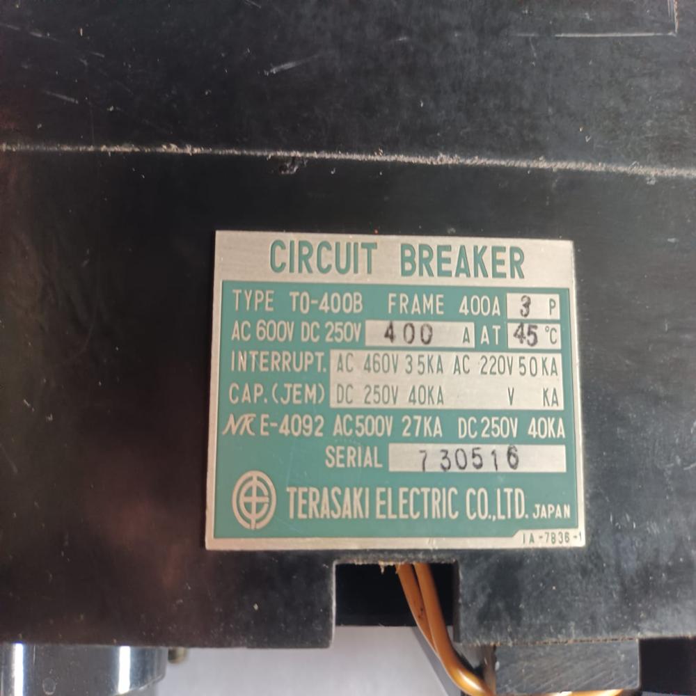 Used Tersaki Type T0-400b 400a Mccb Circuit Breaker To-400b 400amp With Base & Uv
