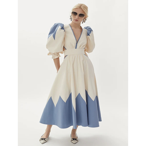 Balloon Sleeve Side Cut Dress - Color: White