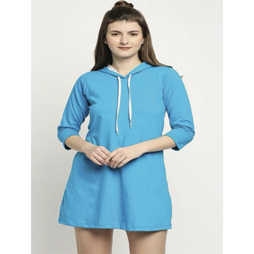 Cotton Jersey Dresses With Hoodie1 - Color: Sky Blue