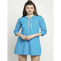 Cotton Jersey Dresses With Hoodie1 - Color: Sky Blue