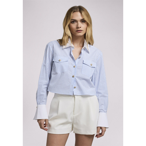 Crop Shirt - Color: Blue And White