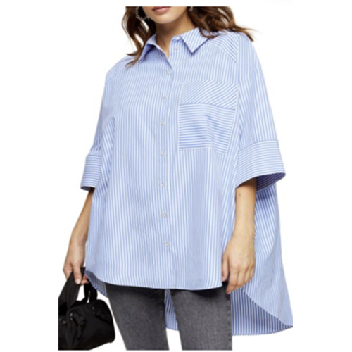 High Low Oversized Shirt - Color: Blue And White
