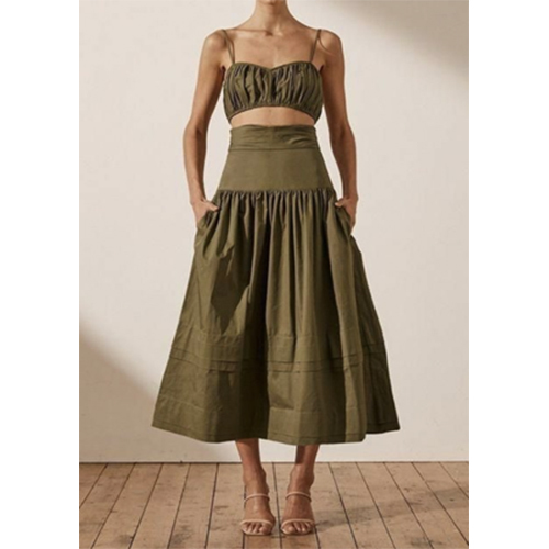 Pleatted Top And Skirt - Color: Green