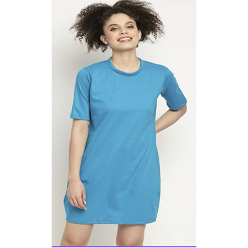Round Neck T-Shirt Dress1 - Color: Sky Blue