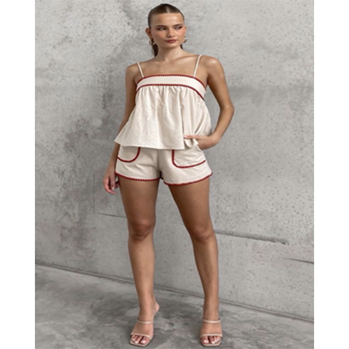 Slip Top With Shorts Coords - Color: White