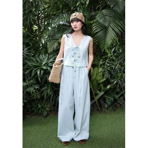 Tie-Up Top With Wide Pants - Color: Sky Blue