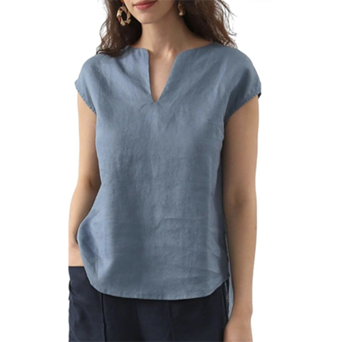 V Neck Apple Cut Shirt - Color: Grey