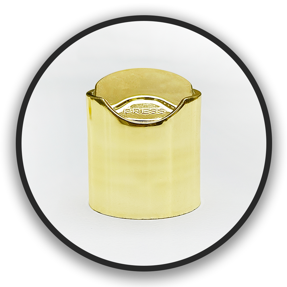 Press Top Cap Metallizing 24mm - Plastic, 24mm Diameter, Gold Metallizing Color, Available In Multiple Colors | Versatile Usage For Bottles