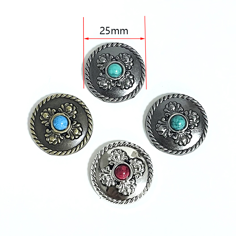 Modern Western Style 3d Round Flower Shaped Screwback Rivet Heart Shaped With Artificial Turquoise Interspersed Rivet For Belt Hat Bags Decoration