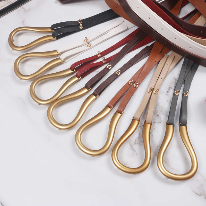 Women's Leather Belt with Large Metal Gold Horseshoe Buckle Double Belt U-shaped Wide Girdle Adjustable Waist Belt for Dresses