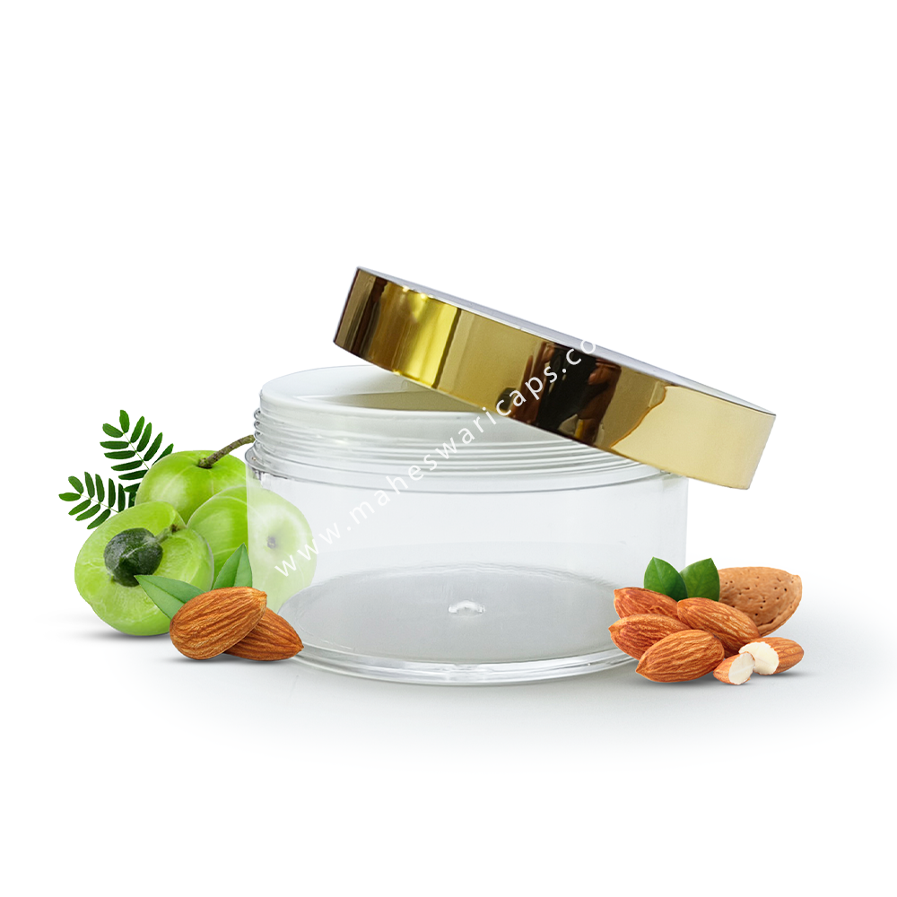 200gm Acrylic Transparent Jar with Gold Cap