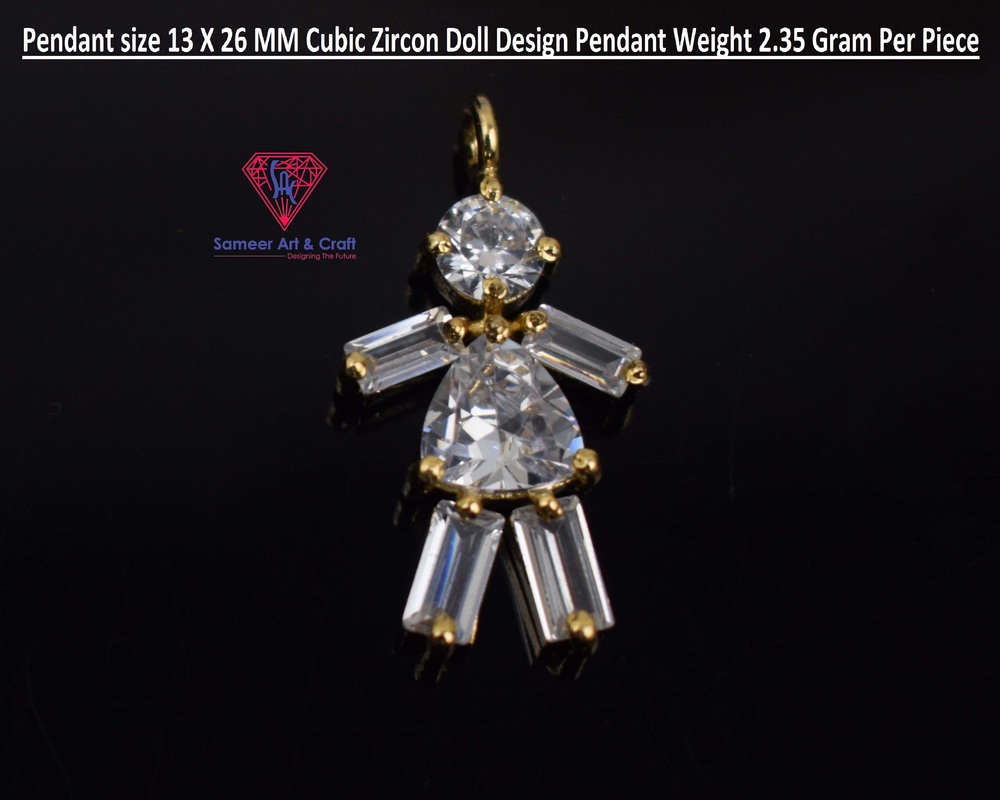 Brass With 18k Gold plated Cubic Zircon Pendant In Doll Shape