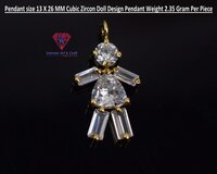 Brass With 18k Gold plated Cubic Zircon Pendant In Doll Shape