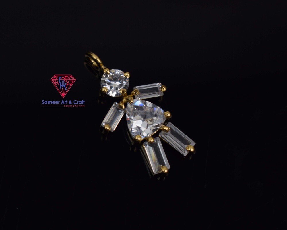 Brass With 18k Gold plated Cubic Zircon Pendant In Doll Shape