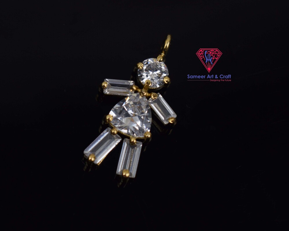 Brass With 18k Gold plated Cubic Zircon Pendant In Doll Shape