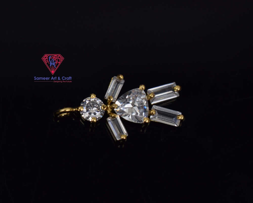 Brass With 18k Gold plated Cubic Zircon Pendant In Doll Shape