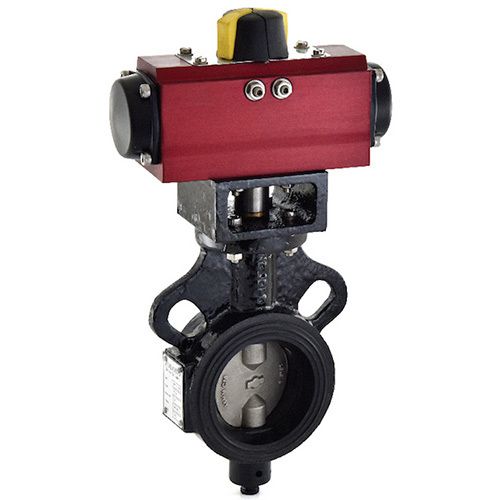 1078D Butterfly Valve Wafer Type Pn 1.0 With Pneumatic Actuator - Color: Red