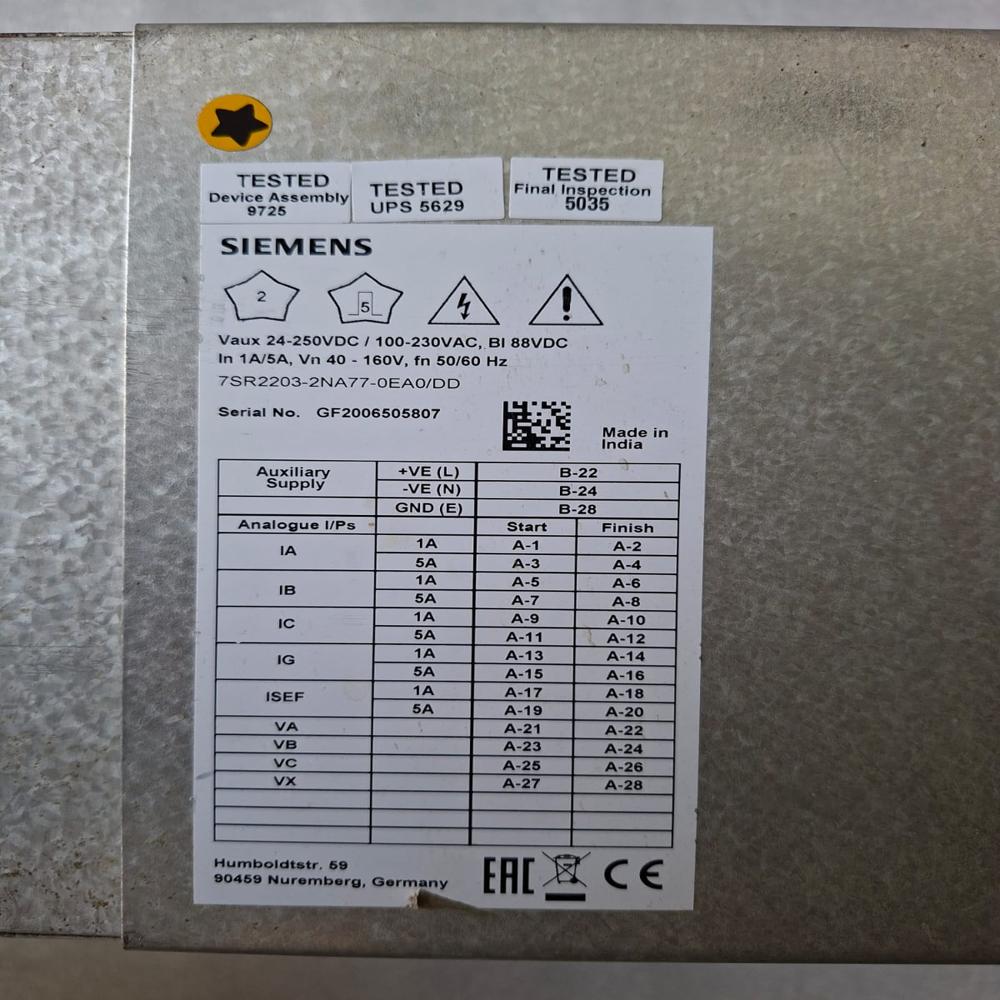 Used Siemens 7sr2203-2na77-0ea0 Dd Argus Over Current Relay Siemens - Coil Voltage: 220/440 Volt (V)