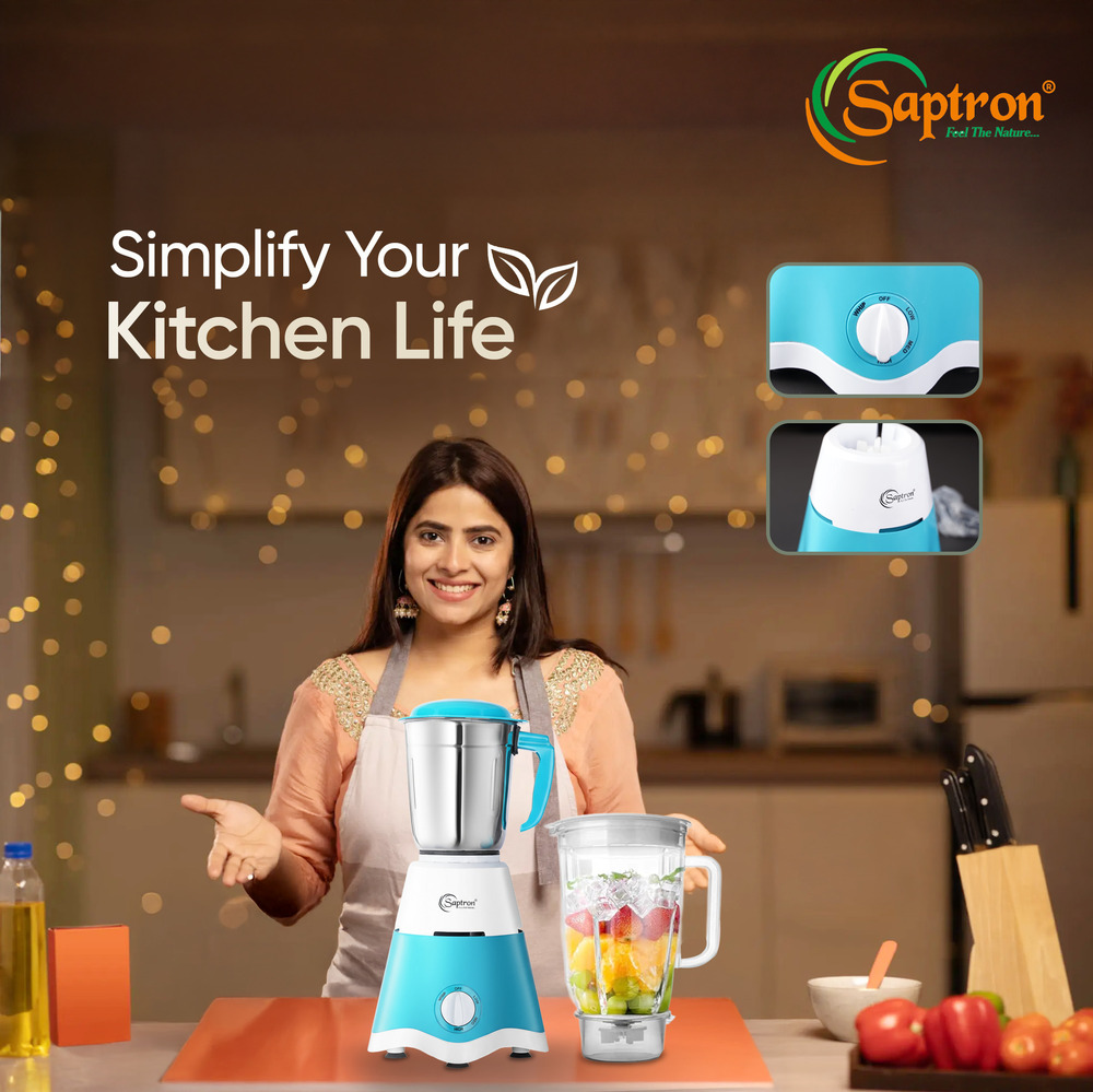 2 Jar Mixer Grinder Saptron - Color: White And Blue