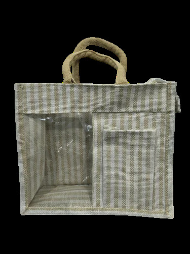 White Beige Jute Shopping Bag