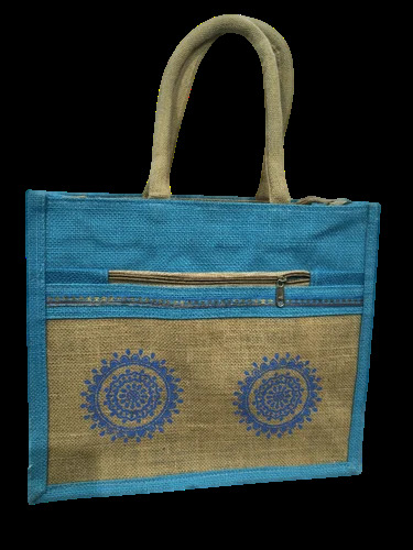 Blue Brown Jute Shopping Bag - Color: Different Available