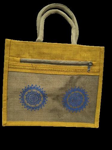 Yellow Brown Jute Shopping Bag - Color: Different Available