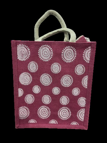 Pink Printed Jute Bag - Color: Different Available