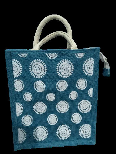 Blue Printed Jute Bag