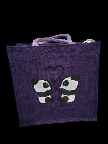 Purple Printed Jute Bag