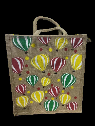 Brown Yellow Printed Jute Bag