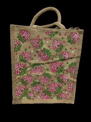 Brown Maroon Printed Jute Bag - Color: Different Available