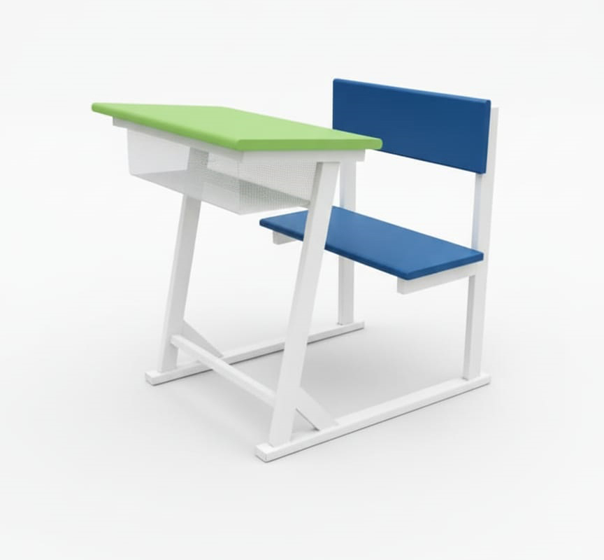 Metal + Plywood Modular Z Shape Dual Seater Primary School Bench - Design: Modern