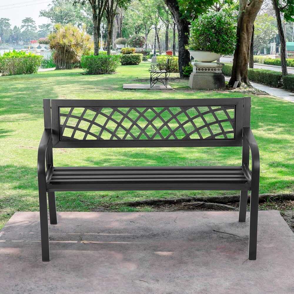 Casting Iron Frame And Metal Strips Garden Bench
