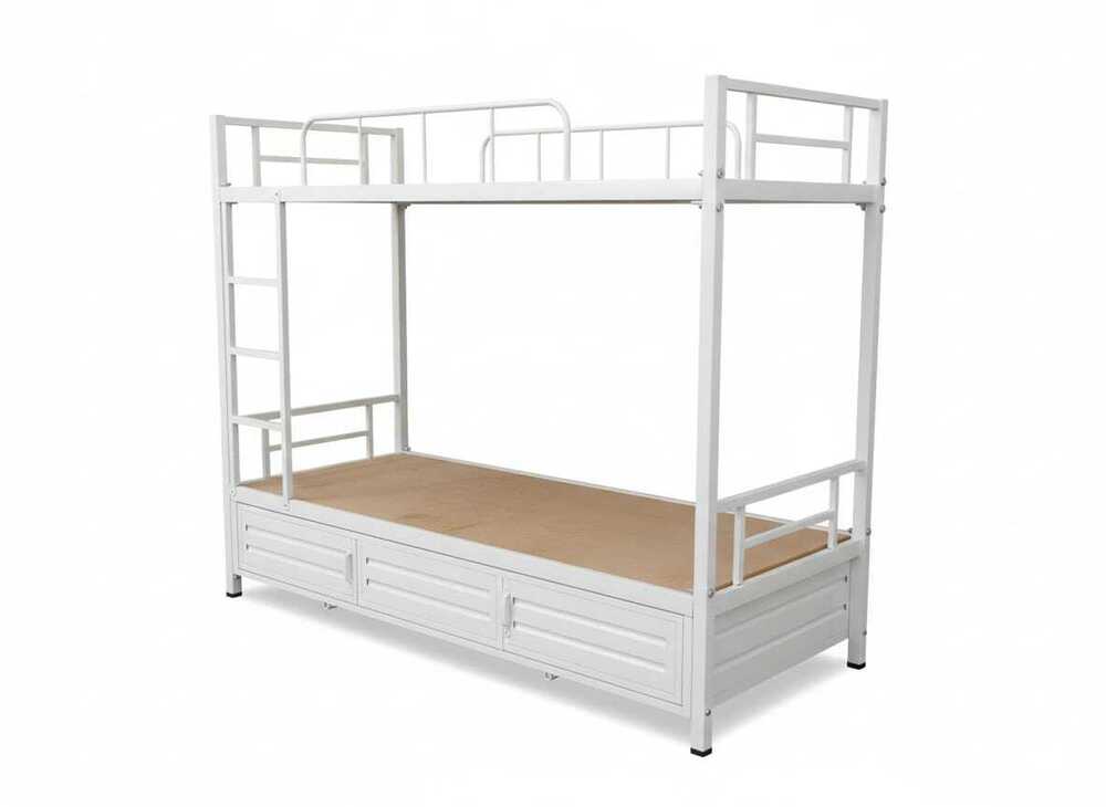 Metal Frame And Ply Wood Bunker Bed With Storage - Color: White