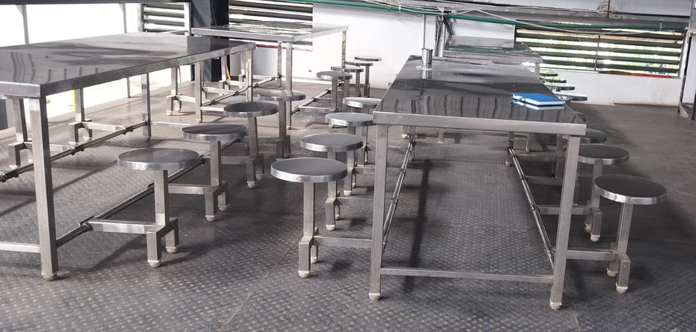 8 Seater SS Foldable Canteen Table And Chair Set