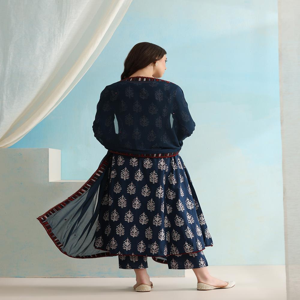 Ethnic Motifs Printed V-Neck Pure Cotton A-Line Kurta with Palazzos & Dupatta