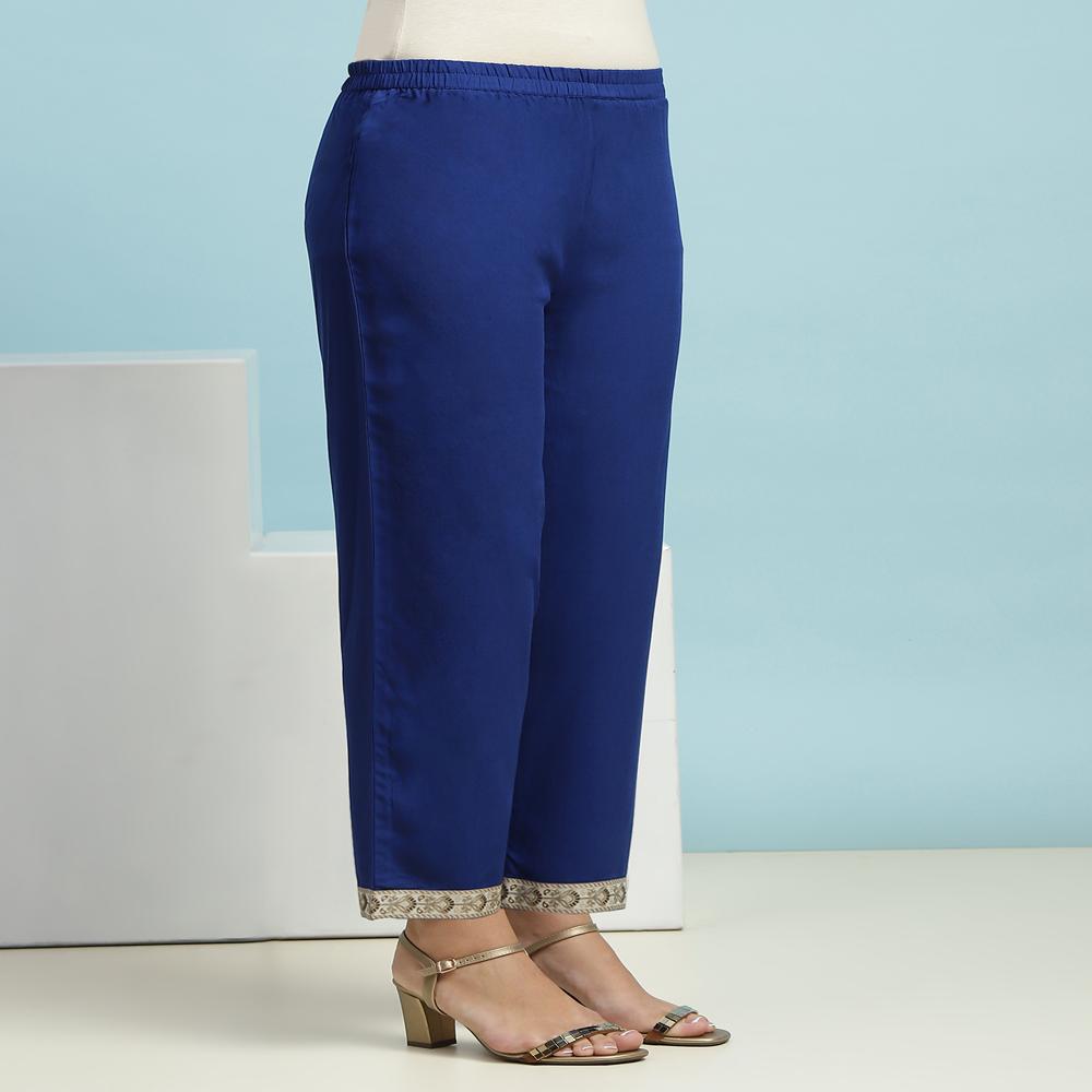 Floral Embroidered Sequinned V-Neck A-Line Blue Kurta With Palazzos & Dupatta