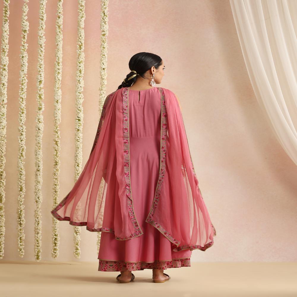 Embroidered A-Line Kurta with Palazzos & Dupatta