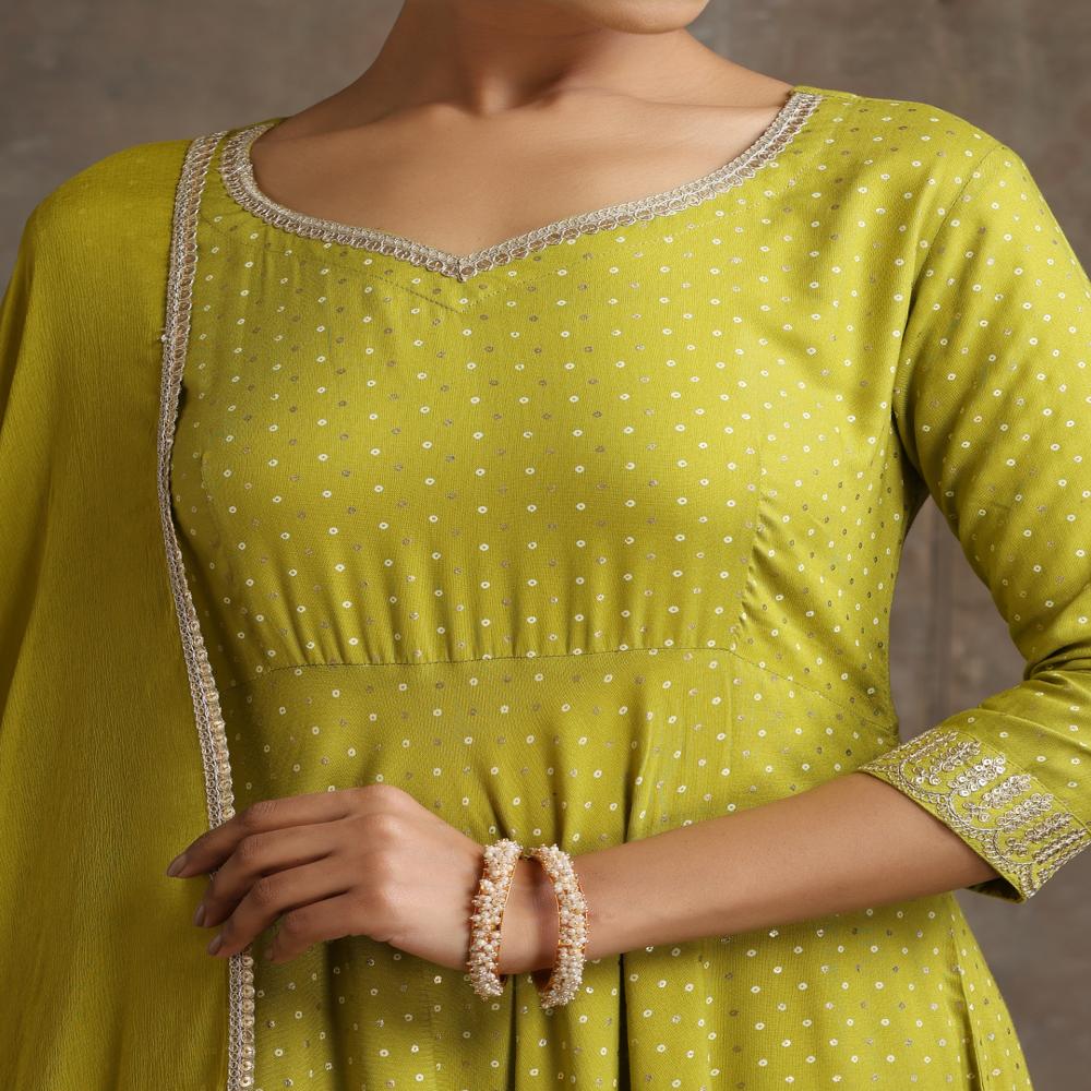 Floral Printed Sweet Heart Neck Anarkali Kurta with Palazzos & With Dupatta